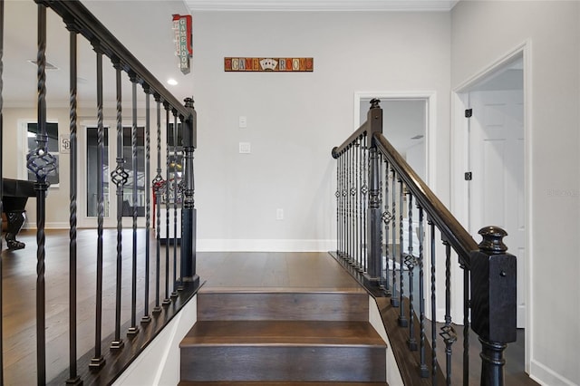 14501 Wabasso Loop, Winter Garden, FL 34787 - staircase with wood-type flooring, baseboards, and ornamental molding