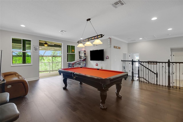 14501 Wabasso Loop, Winter Garden, FL 34787 - game room with wood finished floors, ornamental molding, recessed lighting, pool table, and baseboards