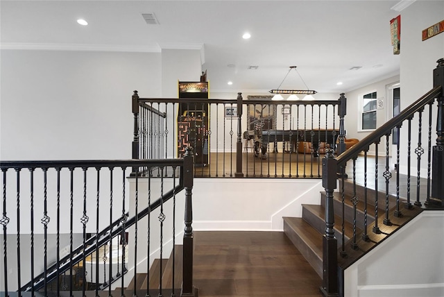 14501 Wabasso Loop, Winter Garden, FL 34787 - stairway with wood finished floors, recessed lighting, ornamental molding, and baseboards