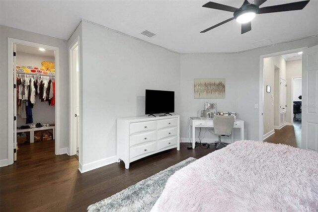 14501 Wabasso Loop, Winter Garden, FL 34787 - bedroom featuring baseboards, a spacious closet, dark wood-style flooring, a ceiling fan, and a closet