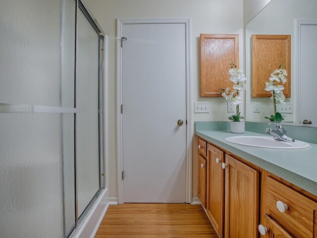 2799 Privada Dr, The Villages, FL 32162 - full bathroom featuring vanity, a shower stall, and wood finished floors