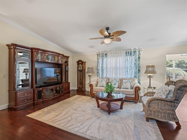 17324 SE 82nd Pecan Ter, The Villages, FL 32162 - living area with crown molding, wood finished floors, ceiling fan, and baseboards