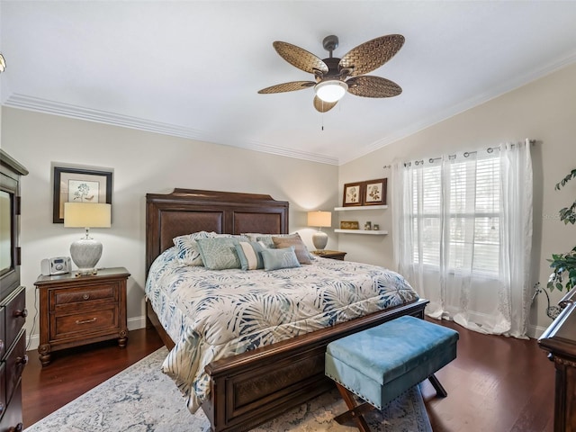 17324 SE 82nd Pecan Ter, The Villages, FL 32162 - bedroom with ornamental molding, dark wood-type flooring, lofted ceiling, ceiling fan, and baseboards