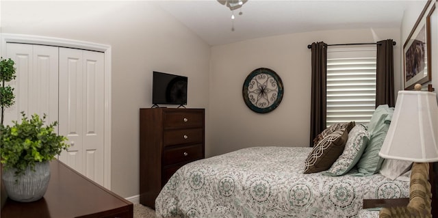 3466 Smedley Rd, The Villages, FL 32163 - carpeted bedroom with vaulted ceiling and a closet