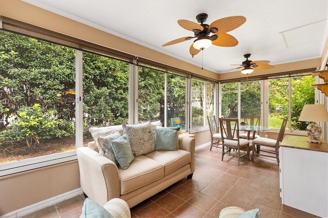 2991 Saint Thomas Ln, The Villages, FL 32162 - sunroom with plenty of natural light, a ceiling fan, and an outdoor living space
