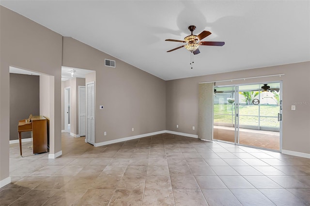 15916 Indian Wells Ct, Clermont, FL 34711 - unfurnished room featuring lofted ceiling, ceiling fan, baseboards, and light tile patterned flooring