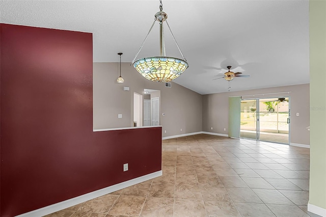15916 Indian Wells Ct, Clermont, FL 34711 - empty room with a ceiling fan, baseboards, and lofted ceiling