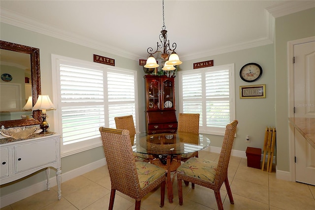 1553 Lynchburg Loop, The Villages, FL 32162 - dining area featuring a chandelier, ornamental molding, healthy amount of natural light, light tile patterned floors, and baseboards