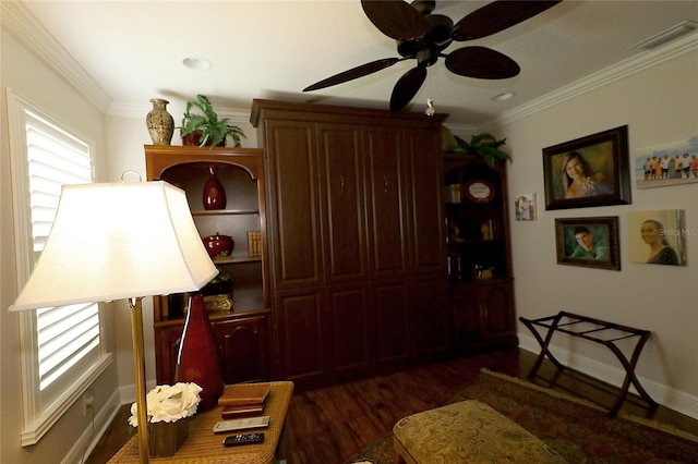 1553 Lynchburg Loop, The Villages, FL 32162 - sitting room with wood finished floors, a ceiling fan, crown molding, and baseboards