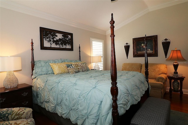 1553 Lynchburg Loop, The Villages, FL 32162 - bedroom with crown molding, wood finished floors, lofted ceiling, and baseboards