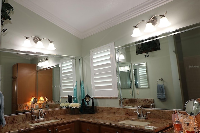 1553 Lynchburg Loop, The Villages, FL 32162 - full bathroom featuring crown molding and double vanity