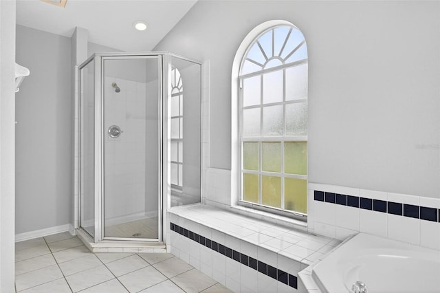2705 Bayview Dr, Eustis, FL 32726 - bathroom with a shower stall, a garden tub, tile patterned floors, and recessed lighting