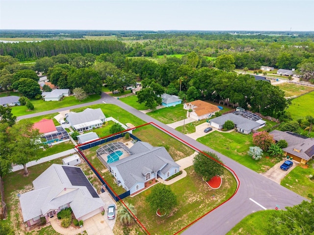 2705 Bayview Dr, Eustis, FL 32726 - aerial perspective of suburban area featuring a forest and property boundaries highlighted