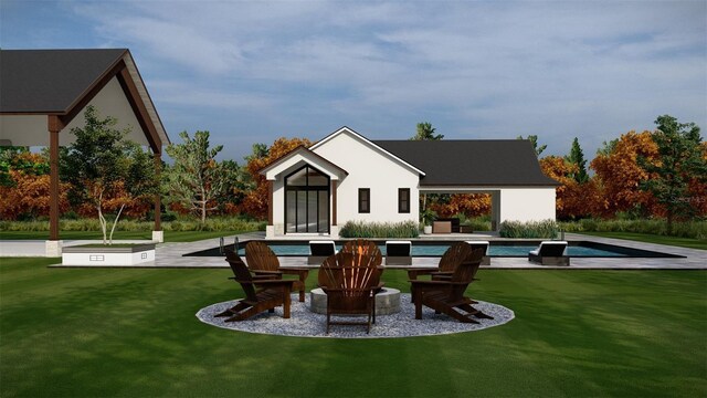 2421 Shady Ln, Groveland, FL 34736 - back of property featuring an outdoor pool, a yard, an outdoor structure, and stucco siding