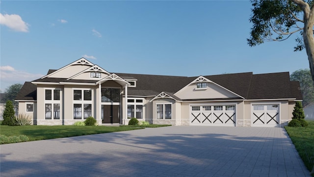 2421 Shady Ln, Groveland, FL 34736 - view of front of home featuring stone siding, an attached garage, decorative driveway, and a front yard