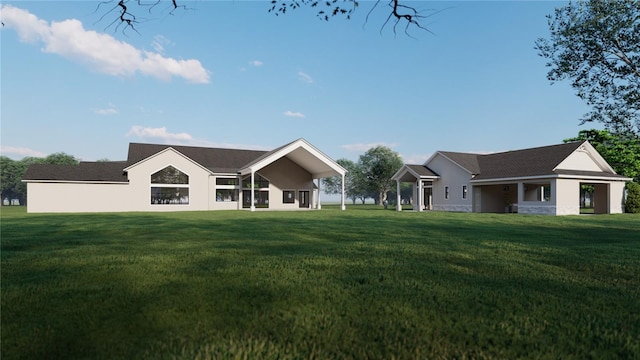 2421 Shady Ln, Groveland, FL 34736 - rear view of property featuring a yard, stucco siding, and stone siding