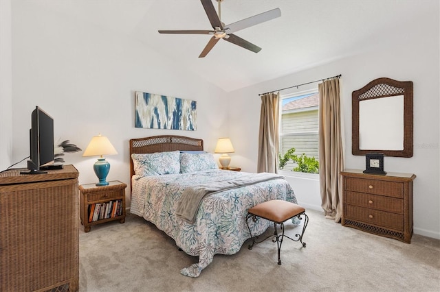 1225 Eunice St, The Villages, FL 34762 - bedroom featuring carpet floors, lofted ceiling, and a ceiling fan