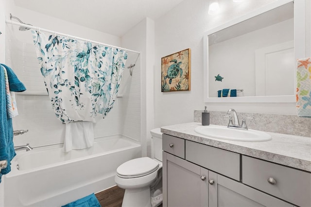 1225 Eunice St, The Villages, FL 34762 - bathroom featuring shower / tub combo, vanity, toilet, and wood finished floors