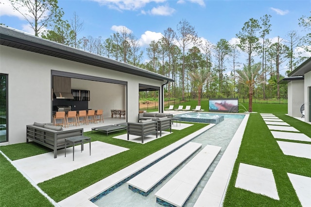 16320 Pendio Dr, Bella Collina, FL 34756 - view of yard with an in-ground hot tub, outdoor lounge area, and a patio