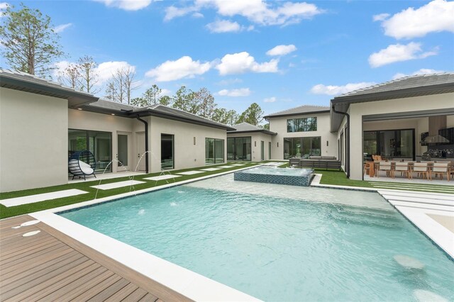 16320 Pendio Dr, Bella Collina, FL 34756 - view of pool with an outdoor hangout area, a patio area, a pool with connected hot tub, and an outdoor bar