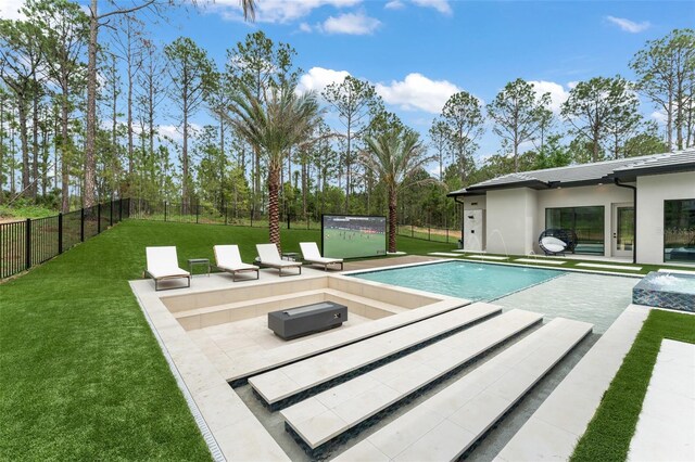 16320 Pendio Dr, Bella Collina, FL 34756 - view of swimming pool with an outdoor hot tub and a patio