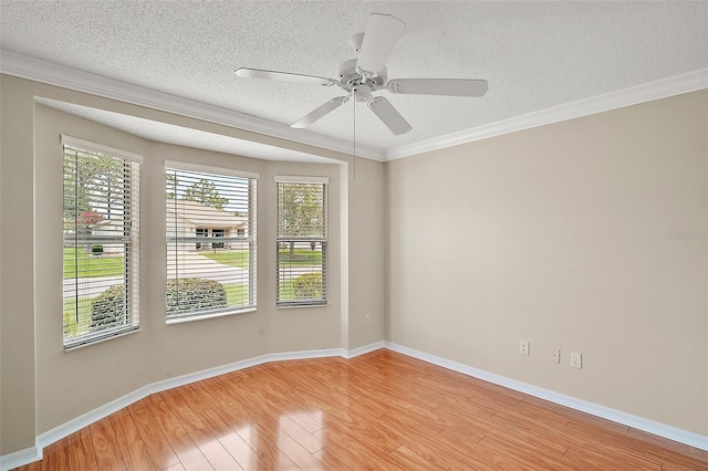 2104 Gerardo Ave, The Villages, FL 32159 - spare room featuring light wood-type flooring, a textured ceiling, ornamental molding, ceiling fan, and baseboards