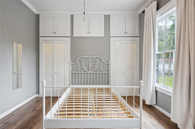 263 NE 1st St, Webster, FL 33597 - bedroom featuring baseboards, dark wood-style flooring, and ornamental molding