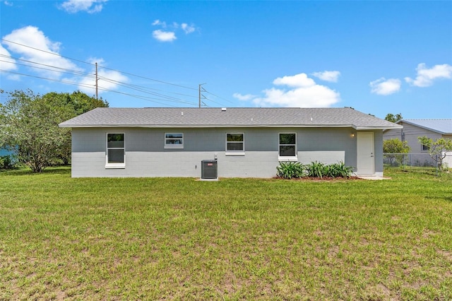 4 Kristin Ln, Eustis, FL 32726 - rear view of house featuring cooling unit, concrete block siding, and a shingled roof