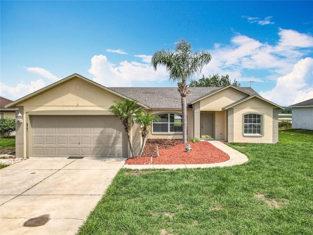 439 Gentle Breeze Dr, Minneola, FL 34715 - single story home featuring stucco siding, an attached garage, driveway, a front lawn, and roof with shingles