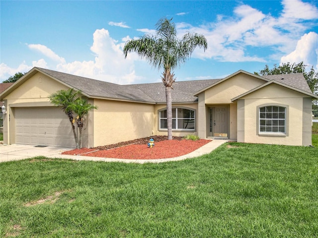 439 Gentle Breeze Dr, Minneola, FL 34715 - single story home with stucco siding, a garage, concrete driveway, a shingled roof, and a front lawn