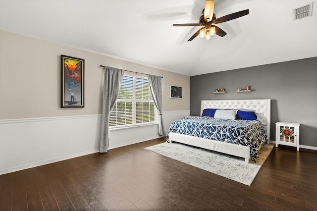 800 Daybreak Dr, Fruitland Park, FL 34731 - bedroom featuring wood finished floors, lofted ceiling, and a ceiling fan