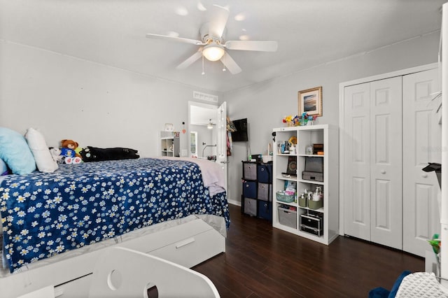 800 Daybreak Dr, Fruitland Park, FL 34731 - bedroom featuring wood finished floors, ceiling fan, and a closet