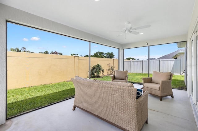 4157 Tiedemann Loop, The Villages, FL 32163 - sunroom / solarium featuring a ceiling fan and outdoor lounge area