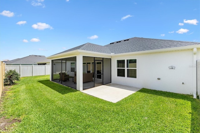 4157 Tiedemann Loop, The Villages, FL 32163 - rear view of property with roof with shingles, a sunroom, stucco siding, and a patio