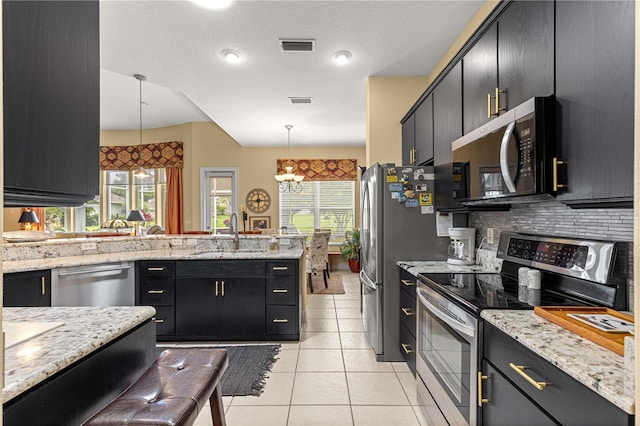 39145 Treeline Dr, Lady Lake, FL 32159 - kitchen featuring stainless steel appliances, a sink, a peninsula, and plenty of natural light