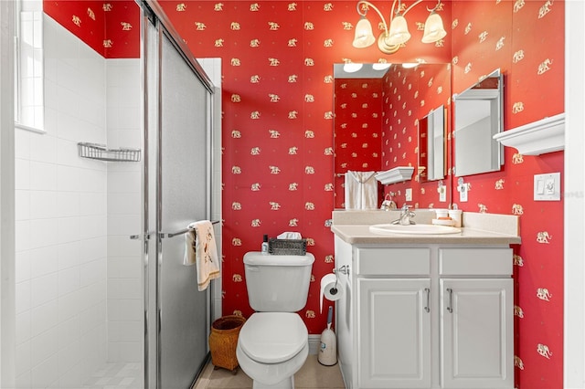 39145 Treeline Dr, Lady Lake, FL 32159 - bathroom featuring a shower stall, vanity, and toilet
