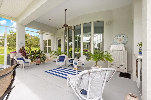 39145 Treeline Dr, Lady Lake, FL 32159 - sunroom featuring a ceiling fan and plenty of natural light