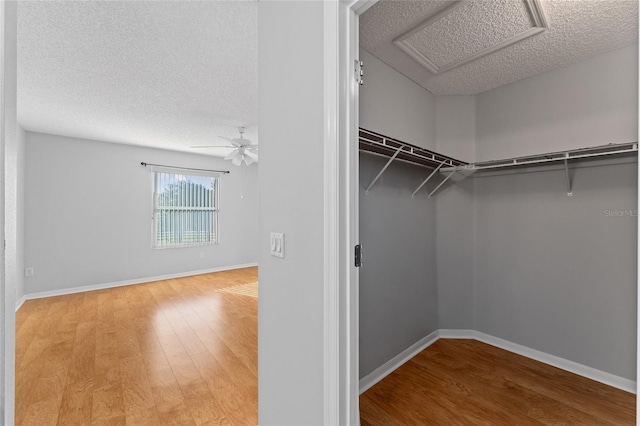 2557 Privada Dr, The Villages, FL 32162 - spacious closet with wood finished floors, attic access, and a ceiling fan
