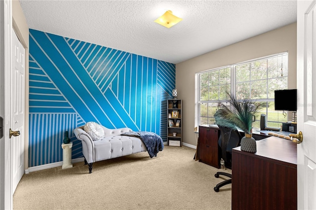 70 Locust Pass Run, Ocala, FL 34472 - carpeted bedroom with an accent wall, an office area, and a textured ceiling