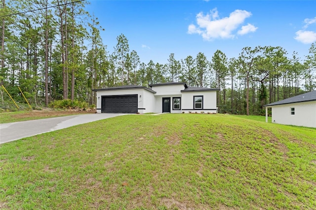 1809 W Linden Dr, Citrus Springs, FL 34434 - view of front of home with driveway, stucco siding, a garage, and a front yard