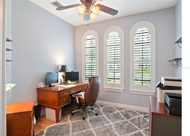 9335 San Jose Blvd, Howey In The Hills, FL 34737 - home office with a ceiling fan and baseboards