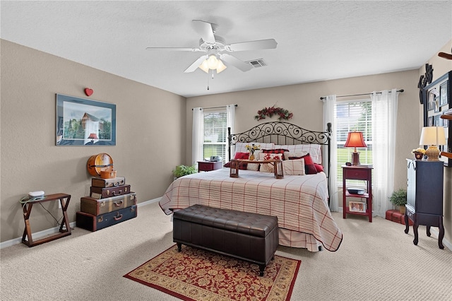 17355 SE 110th Ter, Summerfield, FL 34491 - carpeted bedroom with multiple windows, ceiling fan, and a textured ceiling