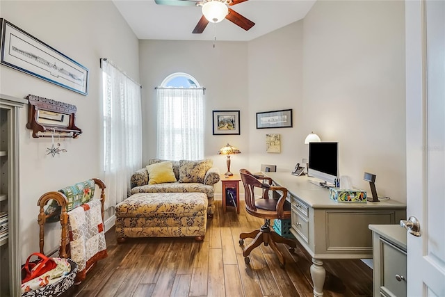 6008 Apex Way, Lady Lake, FL 32159 - office area with a ceiling fan and dark wood-type flooring