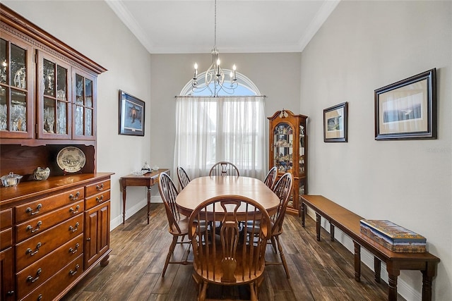 6008 Apex Way, Lady Lake, FL 32159 - dining room with a chandelier, dark wood-style flooring, ornamental molding, and baseboards