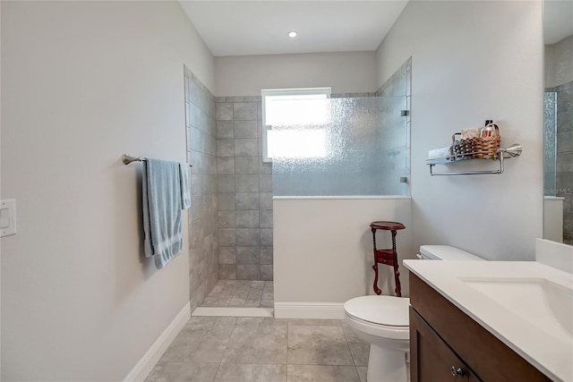 6008 Apex Way, Lady Lake, FL 32159 - bathroom featuring vanity, toilet, walk in shower, baseboards, and recessed lighting