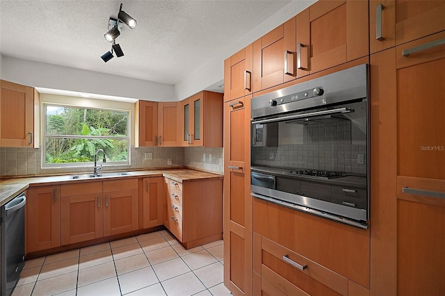27113 Robertson Rd, Yalaha, FL 34797 - kitchen with a sink, stainless steel dishwasher, decorative backsplash, and a textured ceiling