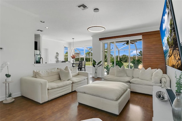17300 Summer Sun Ct, Clermont, FL 34711 - living area with plenty of natural light, a ceiling fan, baseboards, dark wood-style flooring, and recessed lighting