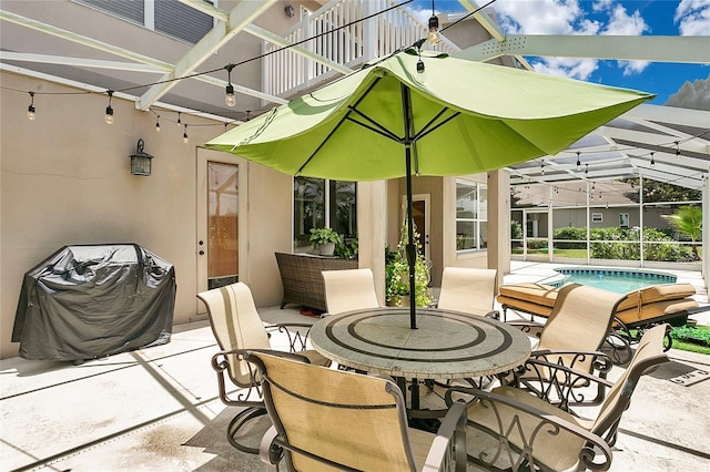 17300 Summer Sun Ct, Clermont, FL 34711 - view of patio featuring outdoor dining space, an outdoor pool, and glass enclosure