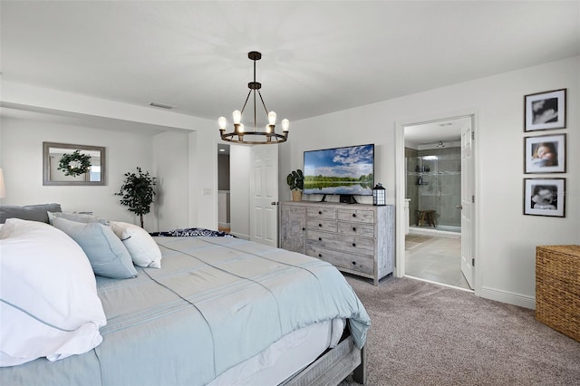 391 Cheeota Ct, Minneola, FL 34715 - carpeted bedroom featuring a chandelier and ensuite bathroom