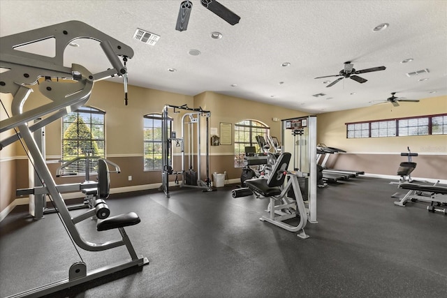 752 Sandy Bar Dr, Winter Garden, FL 34787 - exercise room featuring a ceiling fan and a textured ceiling